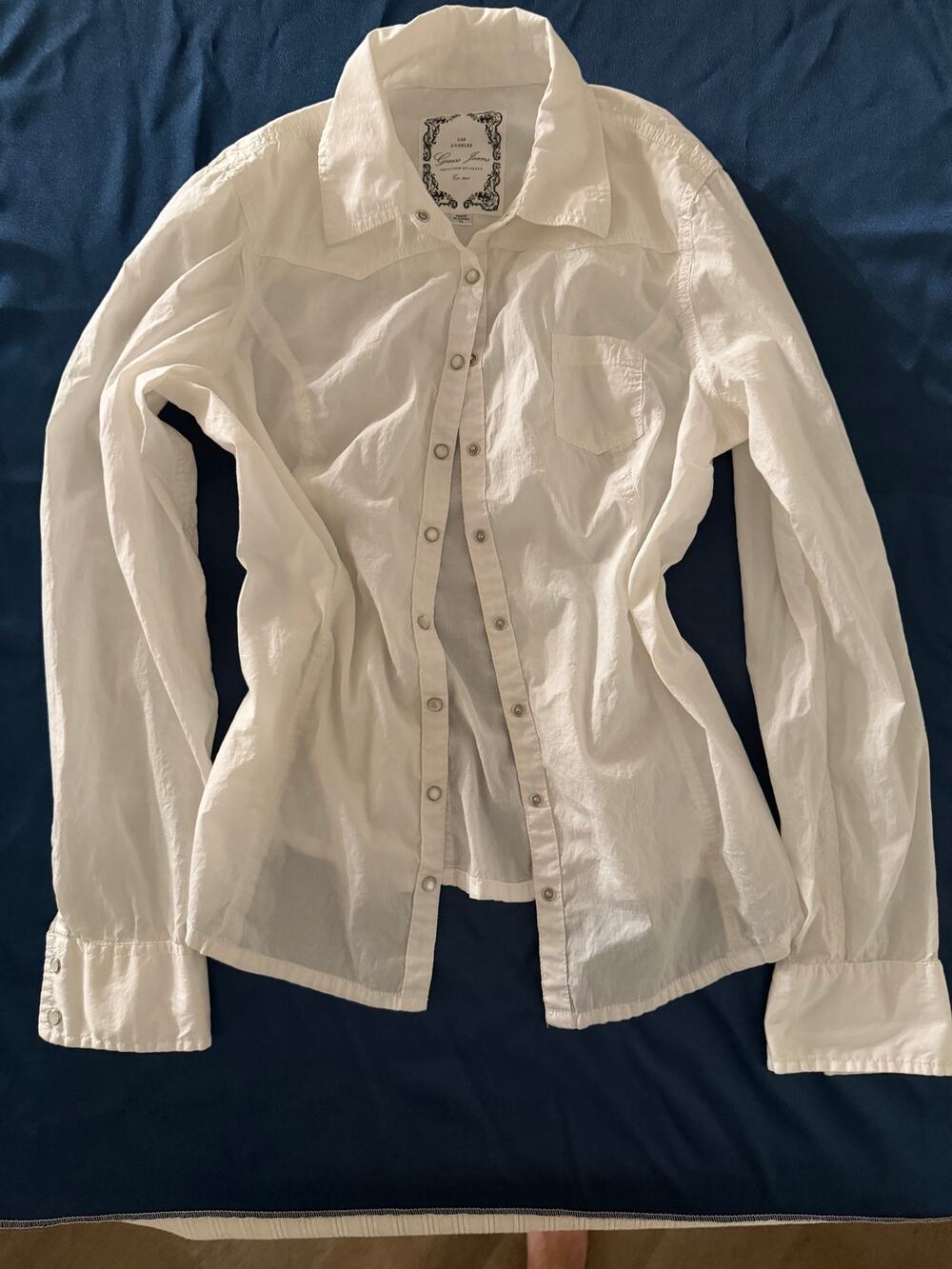 Guess Jeans White Cotton Rhinestone Snap Western Shirt XL